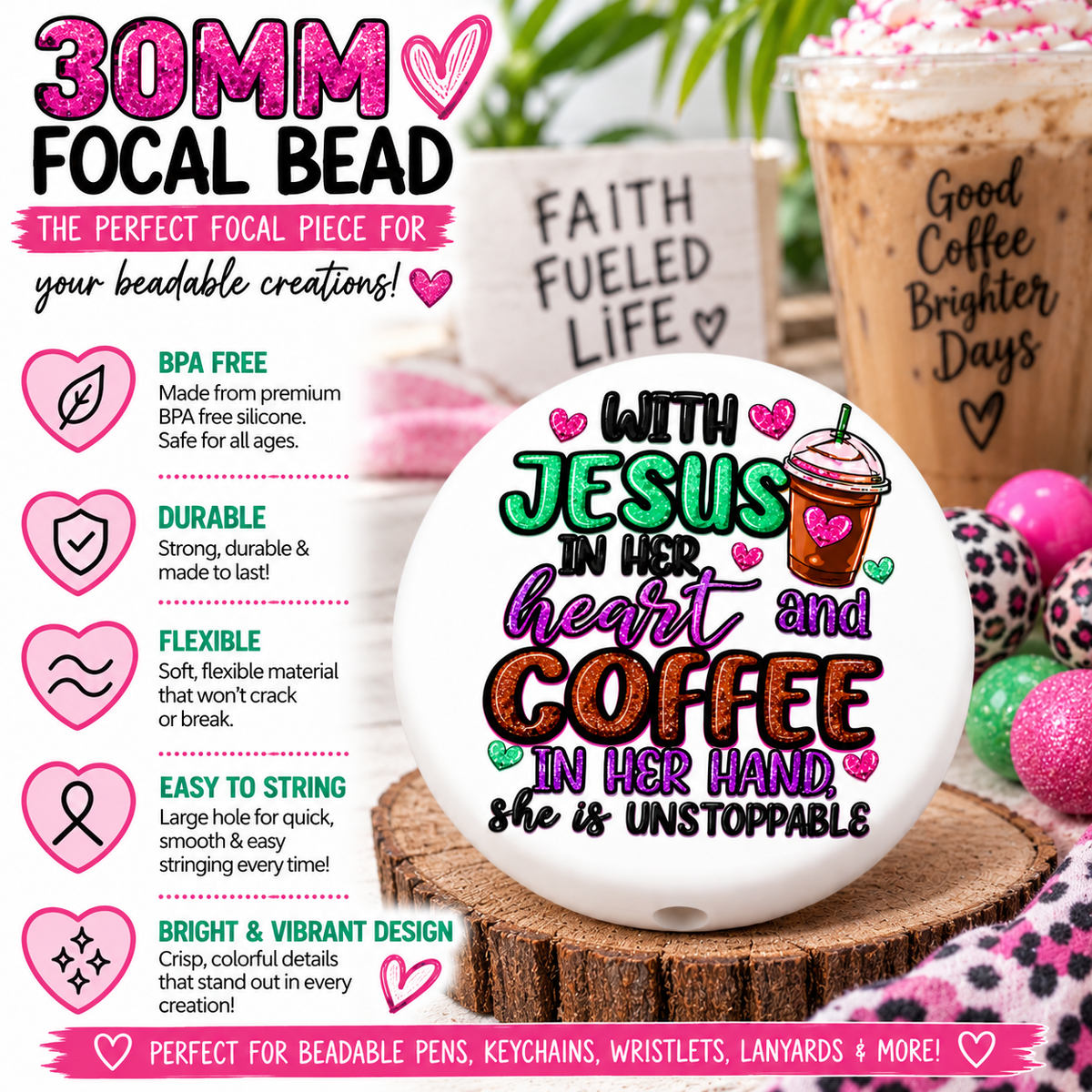 With Jesus in Her Heart Focal Bead