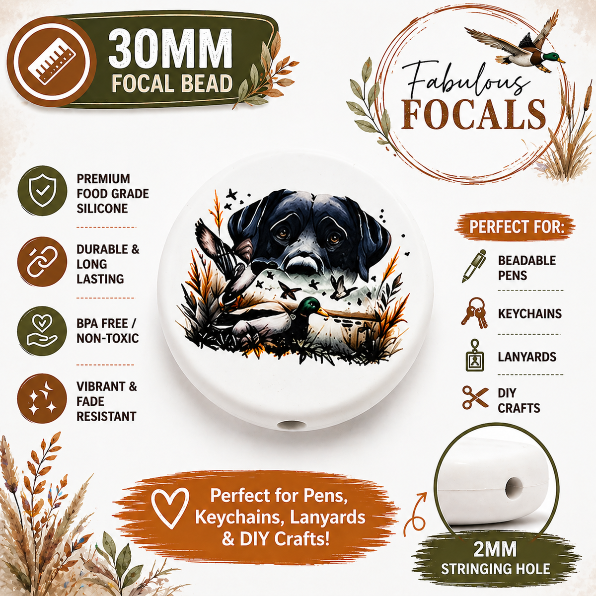30MM Hunting Dog Silicone Focal Bead