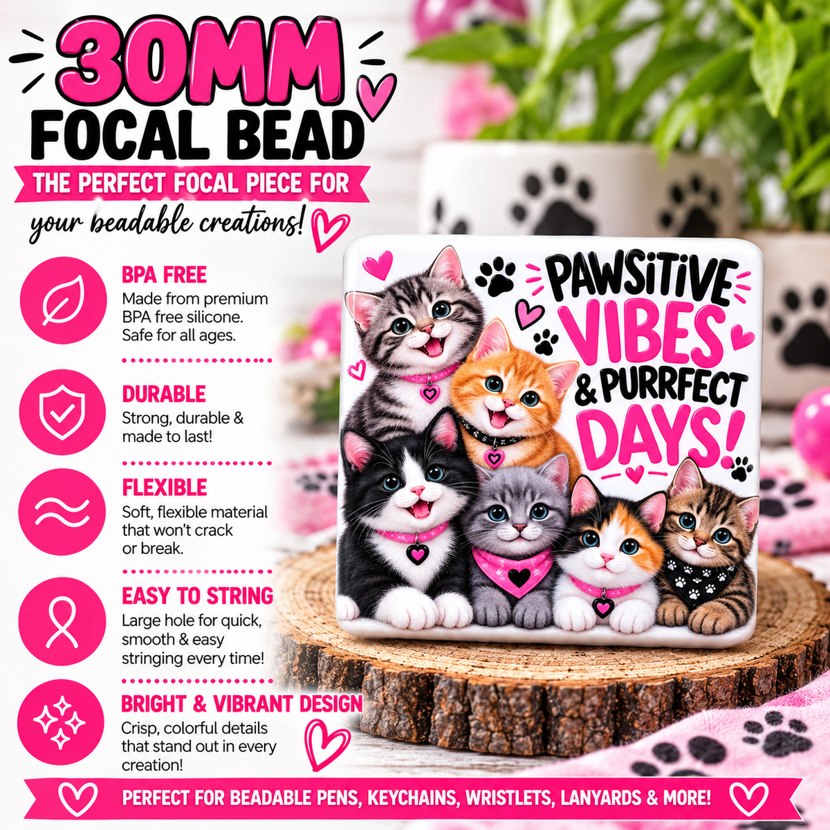 Pawsitive Vibes Cat Silicone Focal Bead