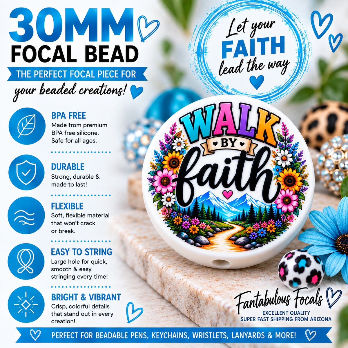 Walk by Faith Silicone Focal Bead