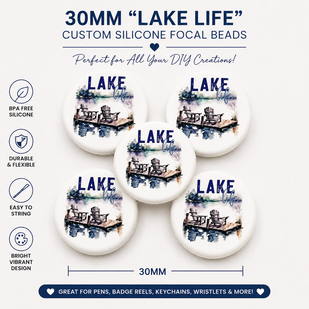 30MM Lake Life Silicone Focal Bead