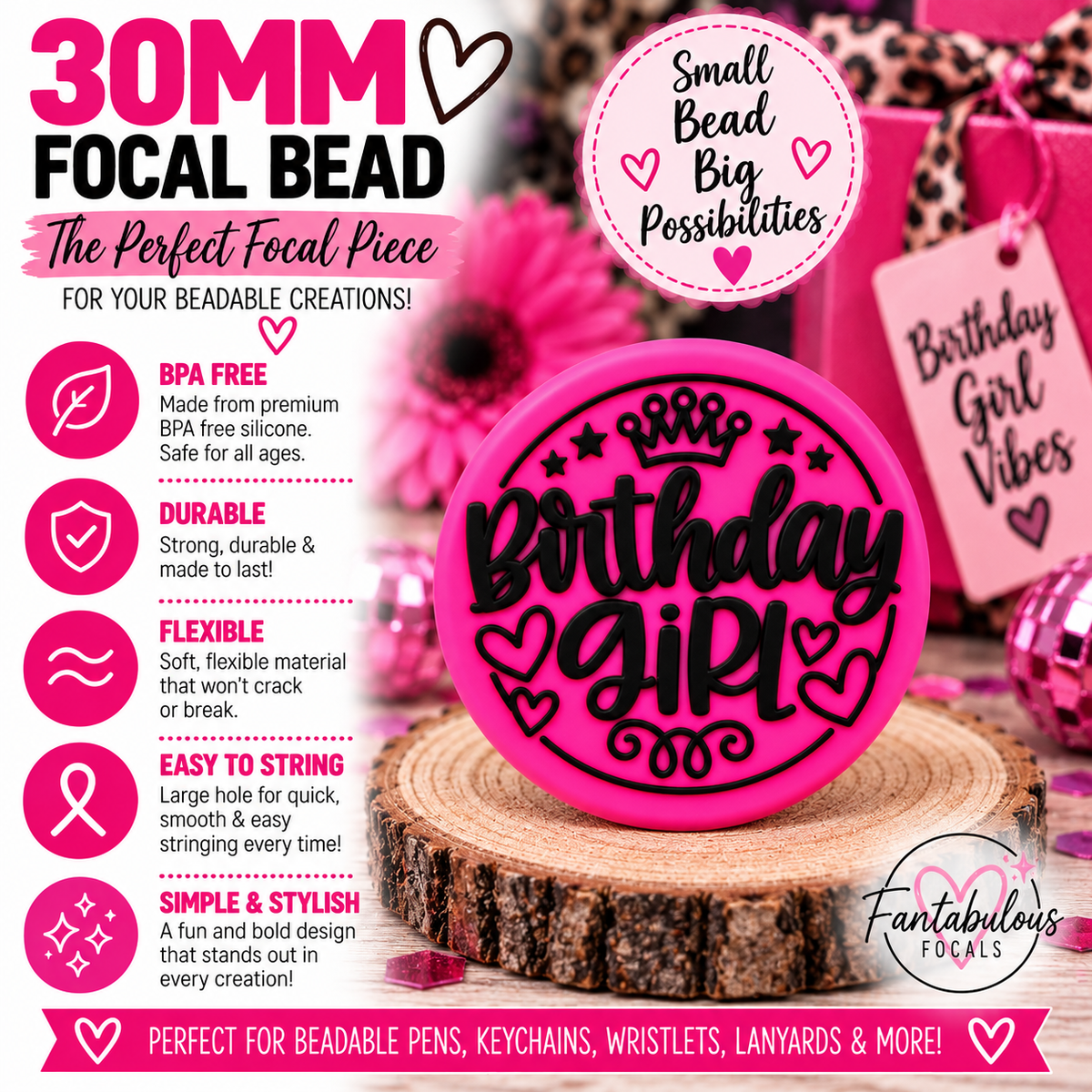 Birthday Girl Silicone Focal Bead
