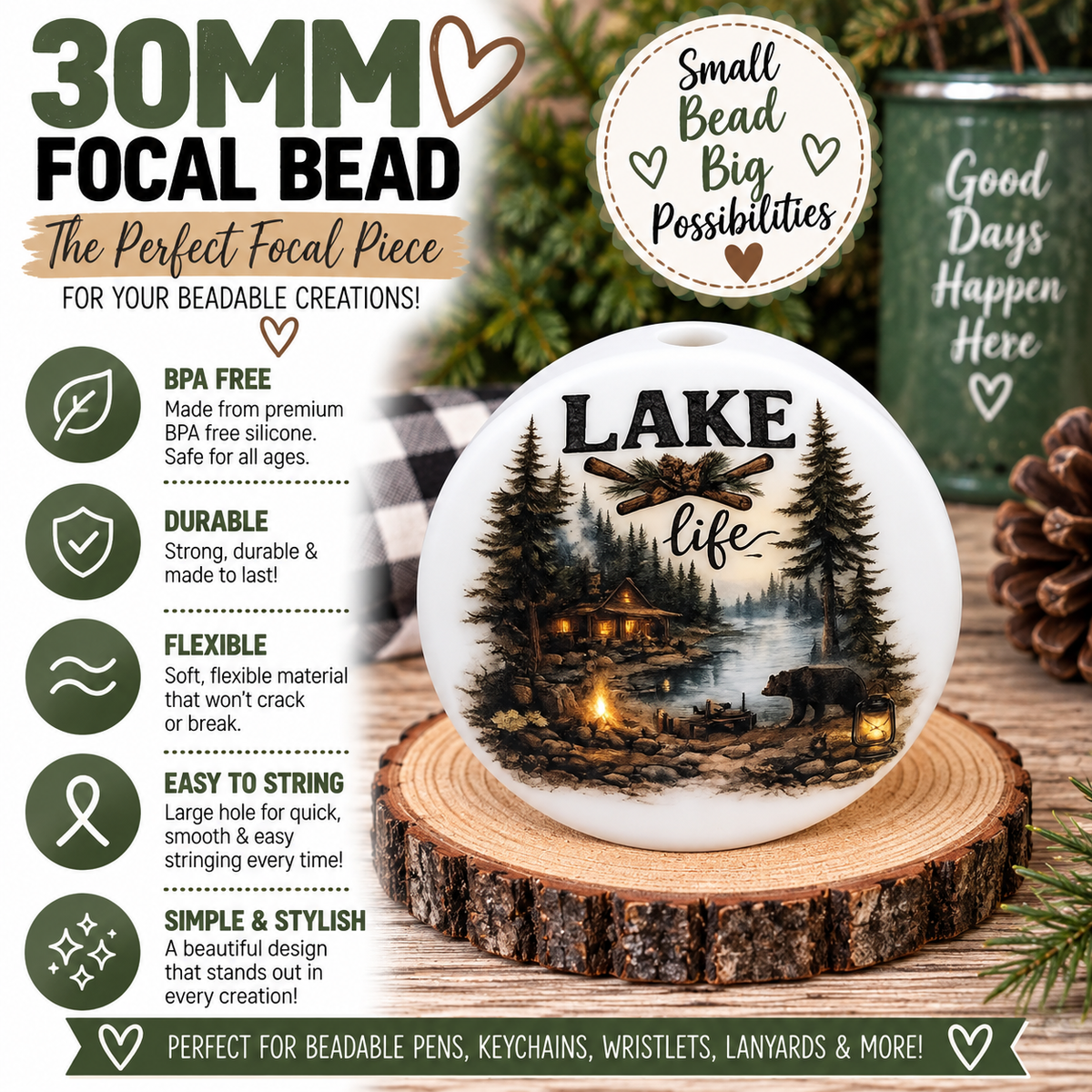 Lake Life Silicone Focal Bead