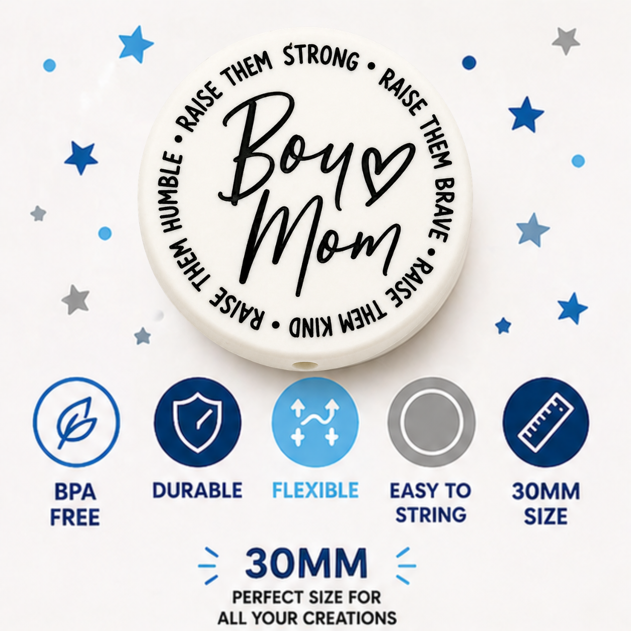 30MM Boy Mom Silicone Focal Bead