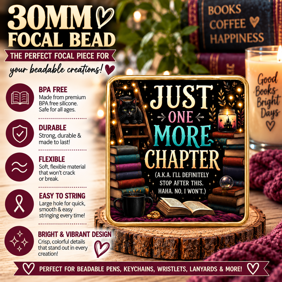 Just One More Chapter Silicone Focal Bead