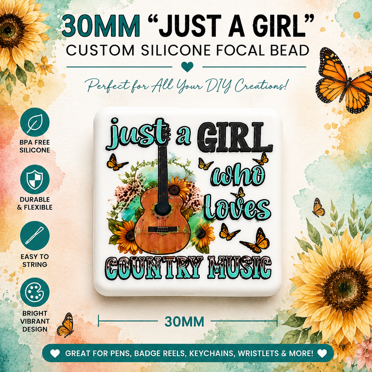Just A Girl Who Loves Country Music Focal Bead