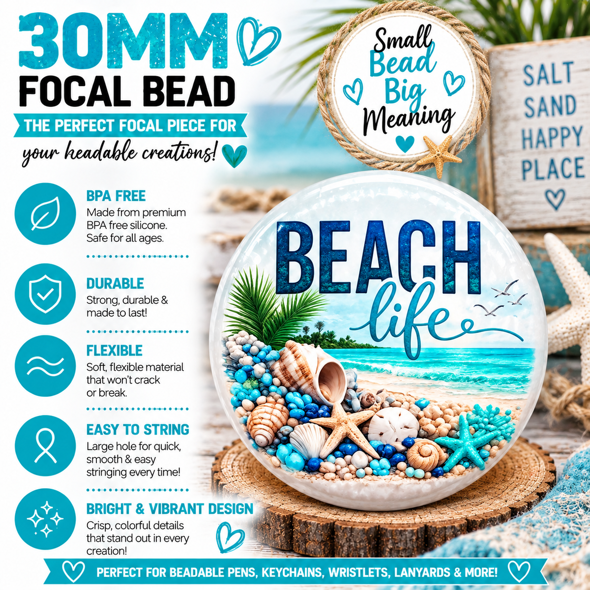 Beach Life Silicone Focal Bead