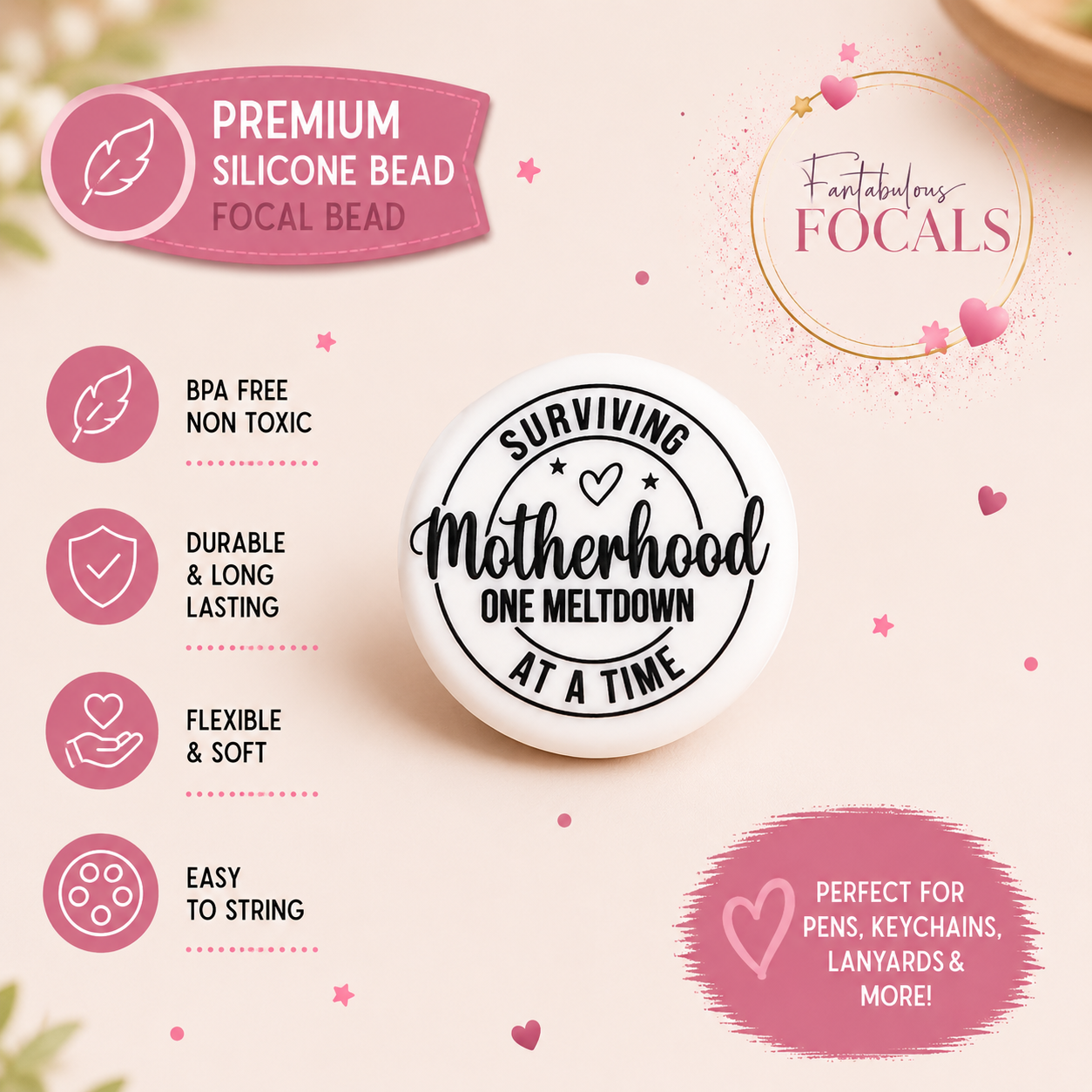 Surviving Motherhood One Meltdown At A Time Focal Bead
