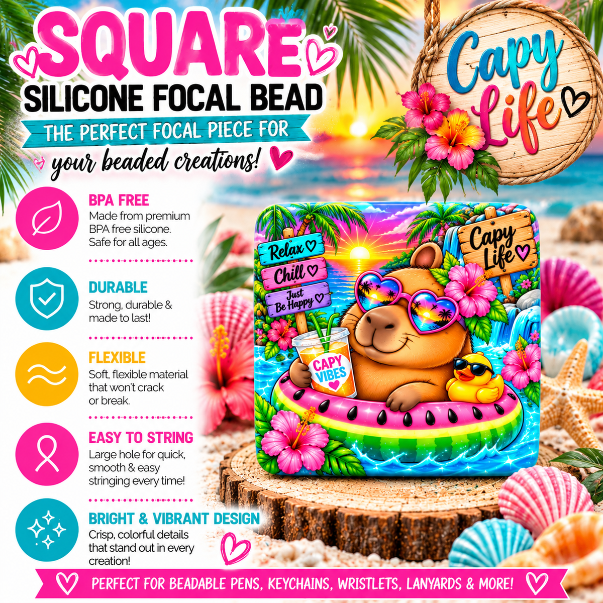 Capybara Tropical Silicone Focal Bead