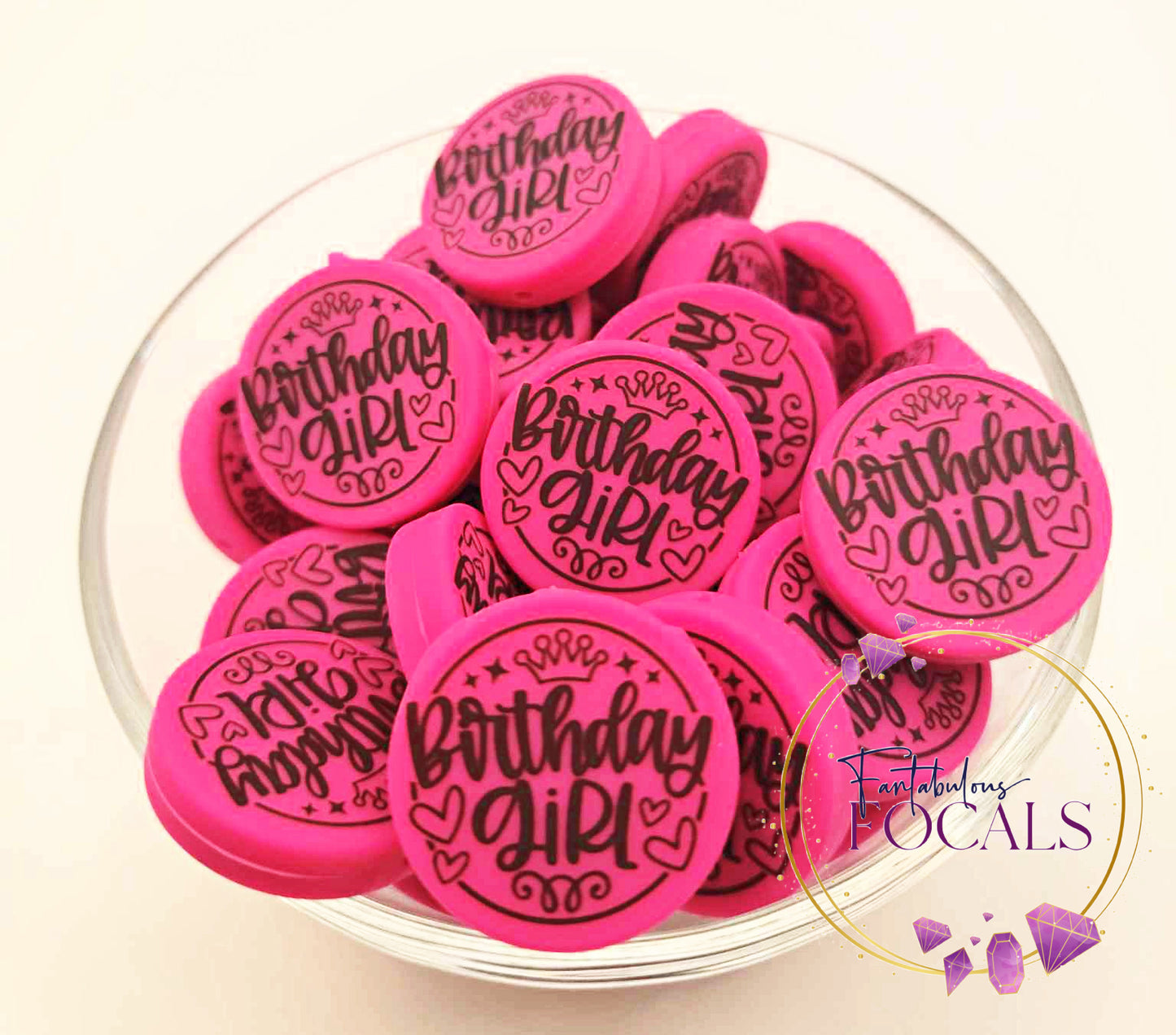 30mm “Birthday Girl” Custom Silicone Focal Bead