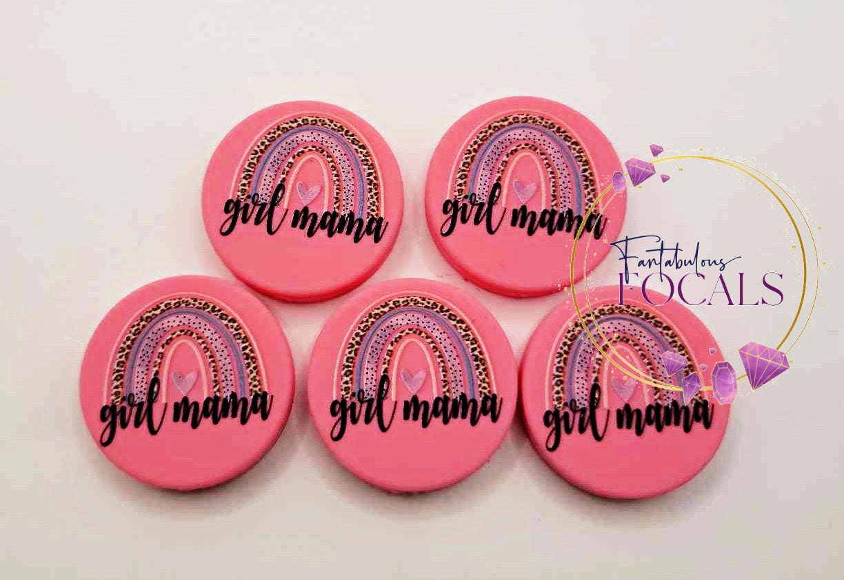 30mm “Girl Mama Rainbow” Custom Silicone Focal Bead