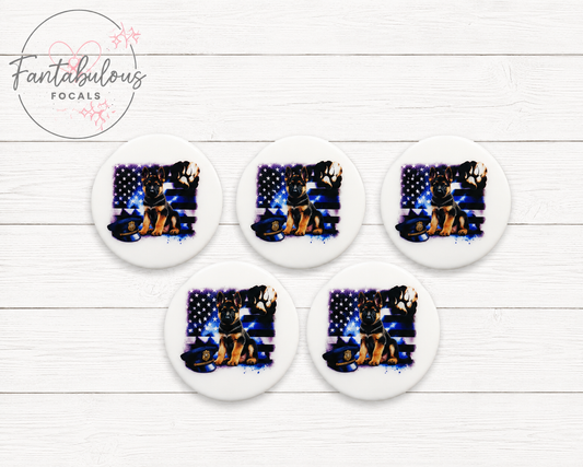 30mm German Shepherd Police Puppy  Custom Silicone Focal Bead