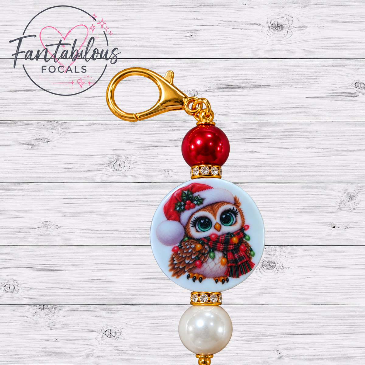 Christmas Owl Silicone Focal Bead
