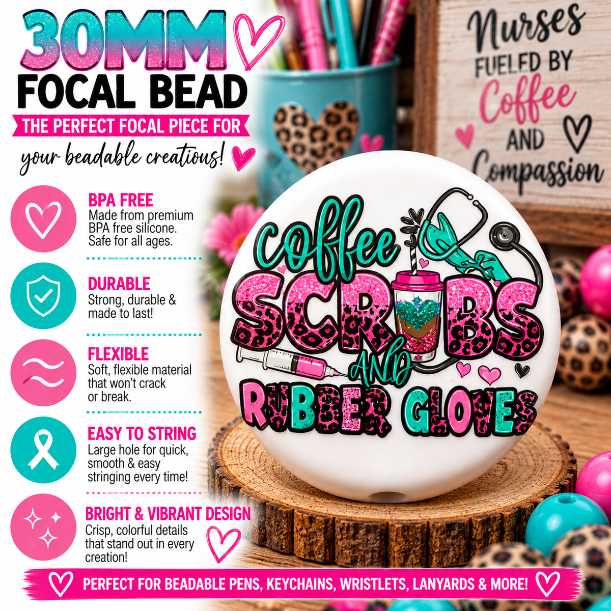 Coffee Scrubs & Rubber Gloves Focal Bead