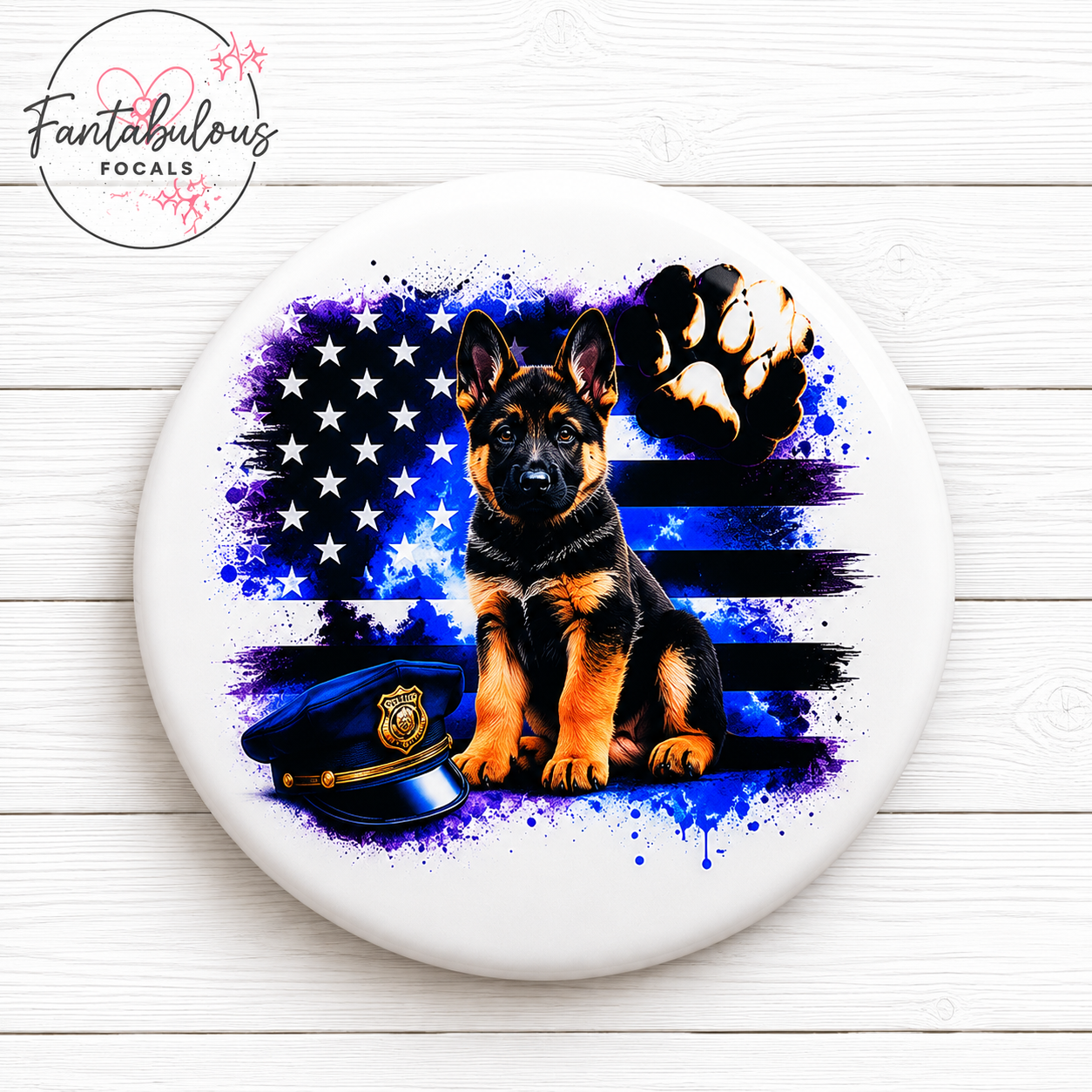 30mm German Shepherd Police Puppy  Custom Silicone Focal Bead