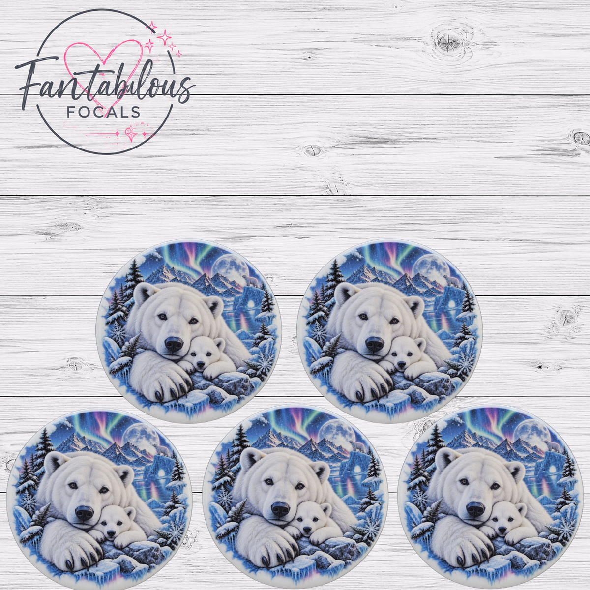Polar Bear Mama & Cub Silicone Focal Bead