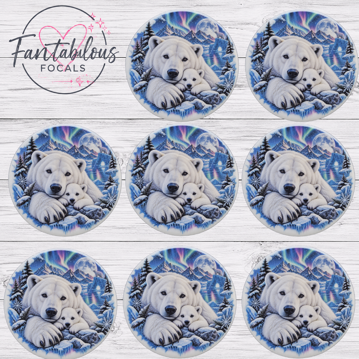Polar Bear Mama & Cub Silicone Focal Bead