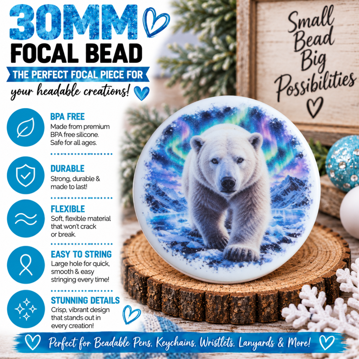 Polar Bear Silicone Focal Bead