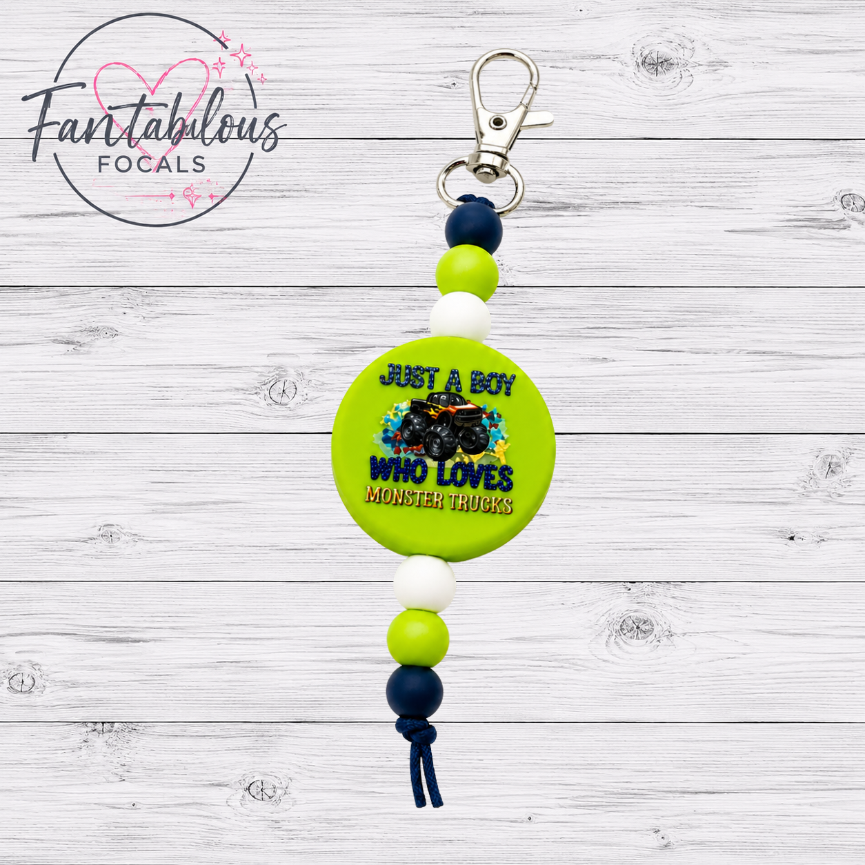 30MM Just A Boy Who Loves Monster Trucks Silicone Focal Bead