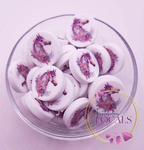 30mm “Floral Horse” Custom Exclusive Silicone Focal Bead