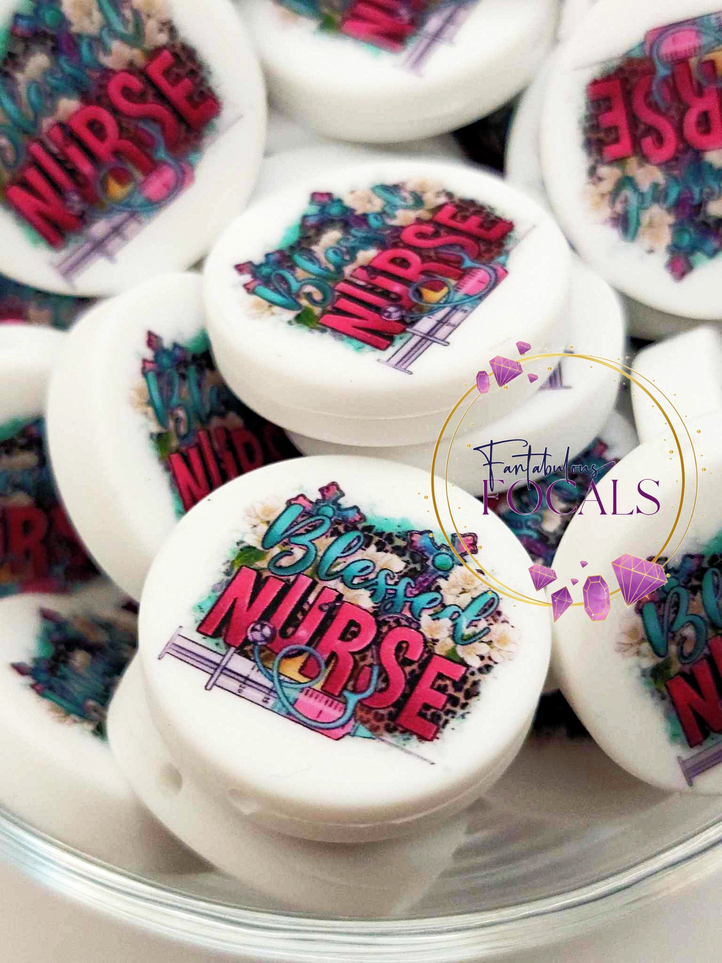 30mm “Blessed Nurse” Custom Silicone Focal Bead