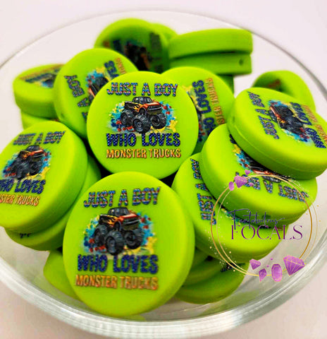 30mm “Just a Boy Who Loves Monster Trucks” Custom Exclusive Silicone Focal Bead