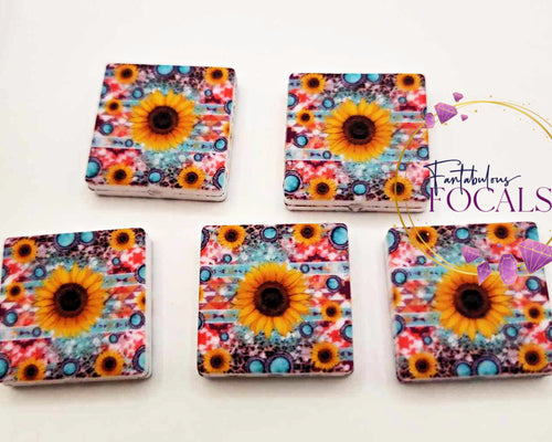 30mm “Square Sunflowers” Custom Exclusive Silicone Focal Bead