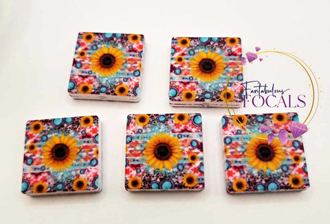 30mm “Square Sunflowers” Custom Exclusive Silicone Focal Bead