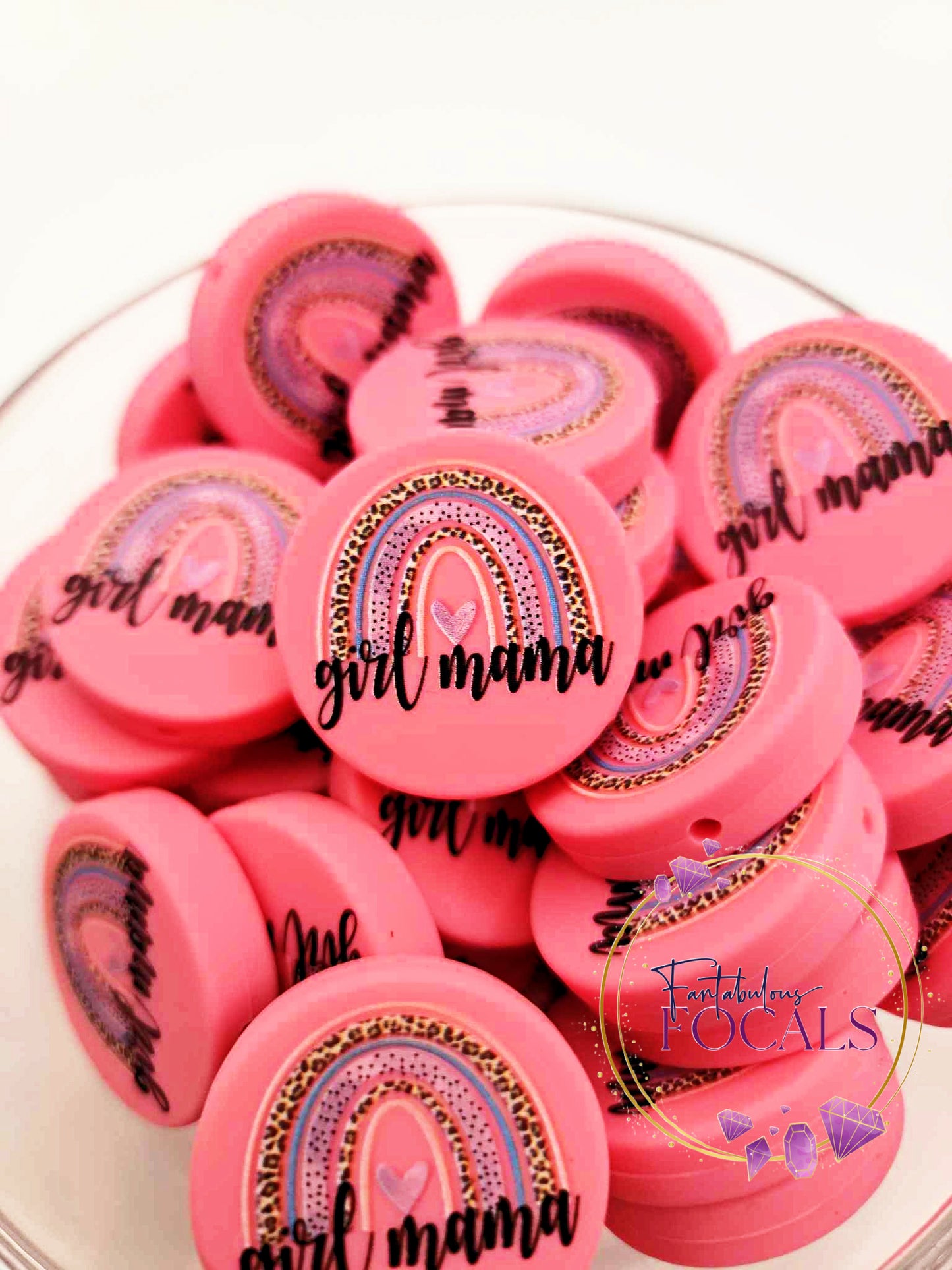 30mm “Girl Mama Rainbow” Custom Silicone Focal Bead