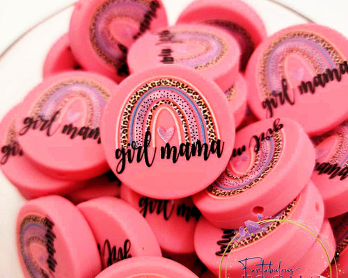 30mm “Girl Mama Rainbow” Custom Exclusive Silicone Focal Bead