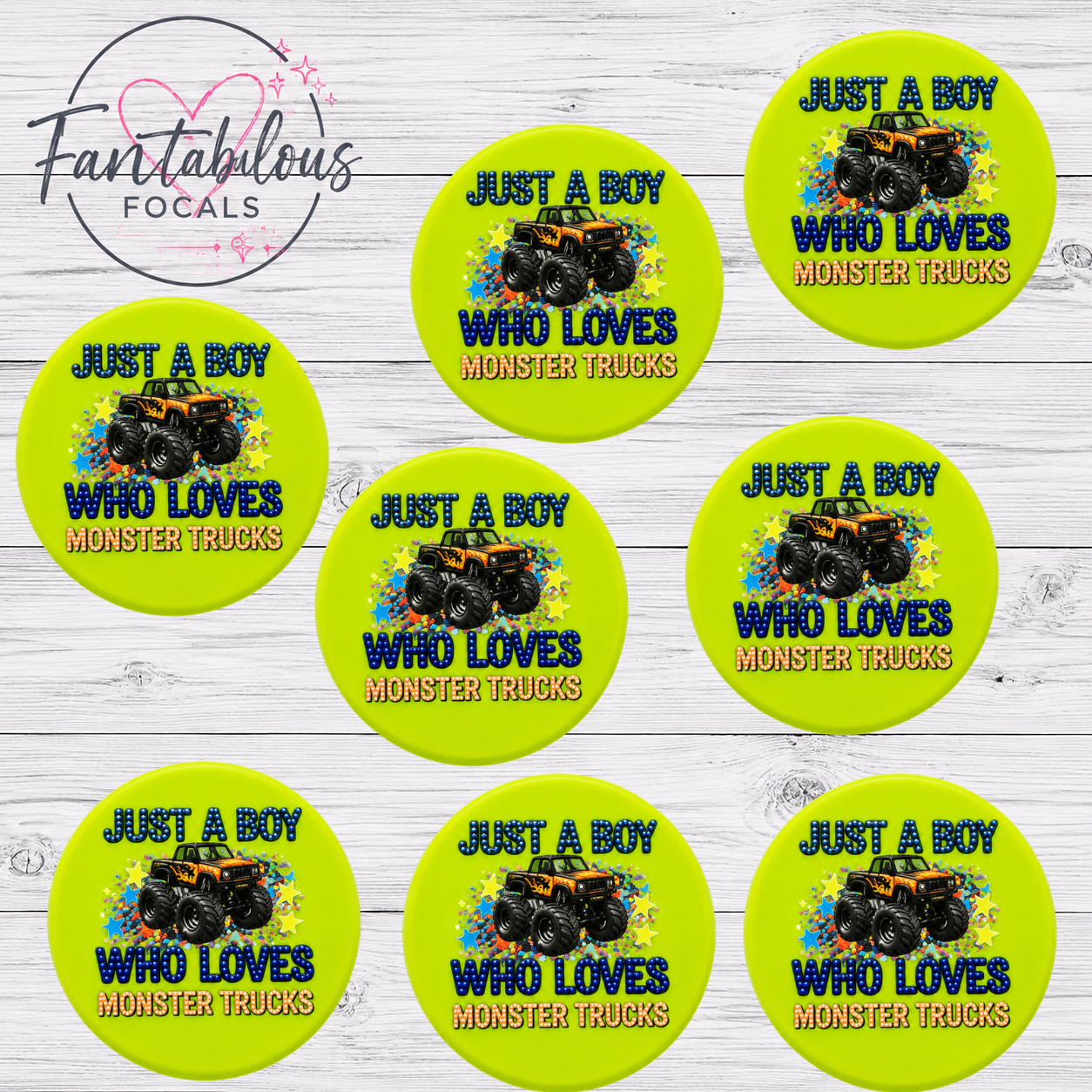 30MM Just A Boy Who Loves Monster Trucks Silicone Focal Bead