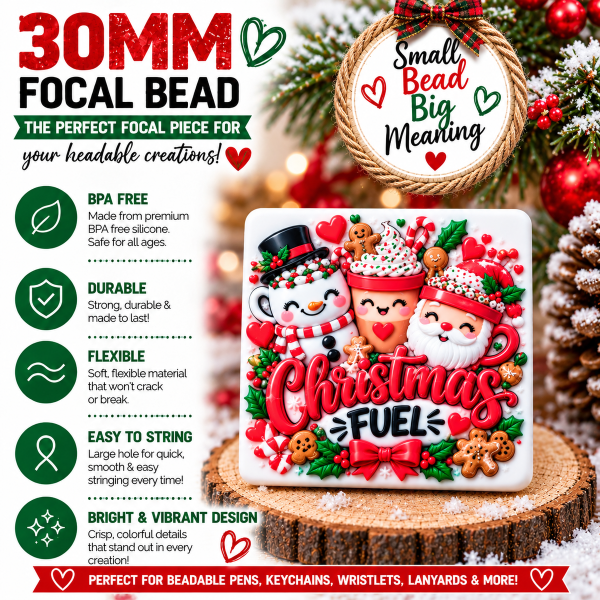 Christmas Fuel Silicone Focal Bead