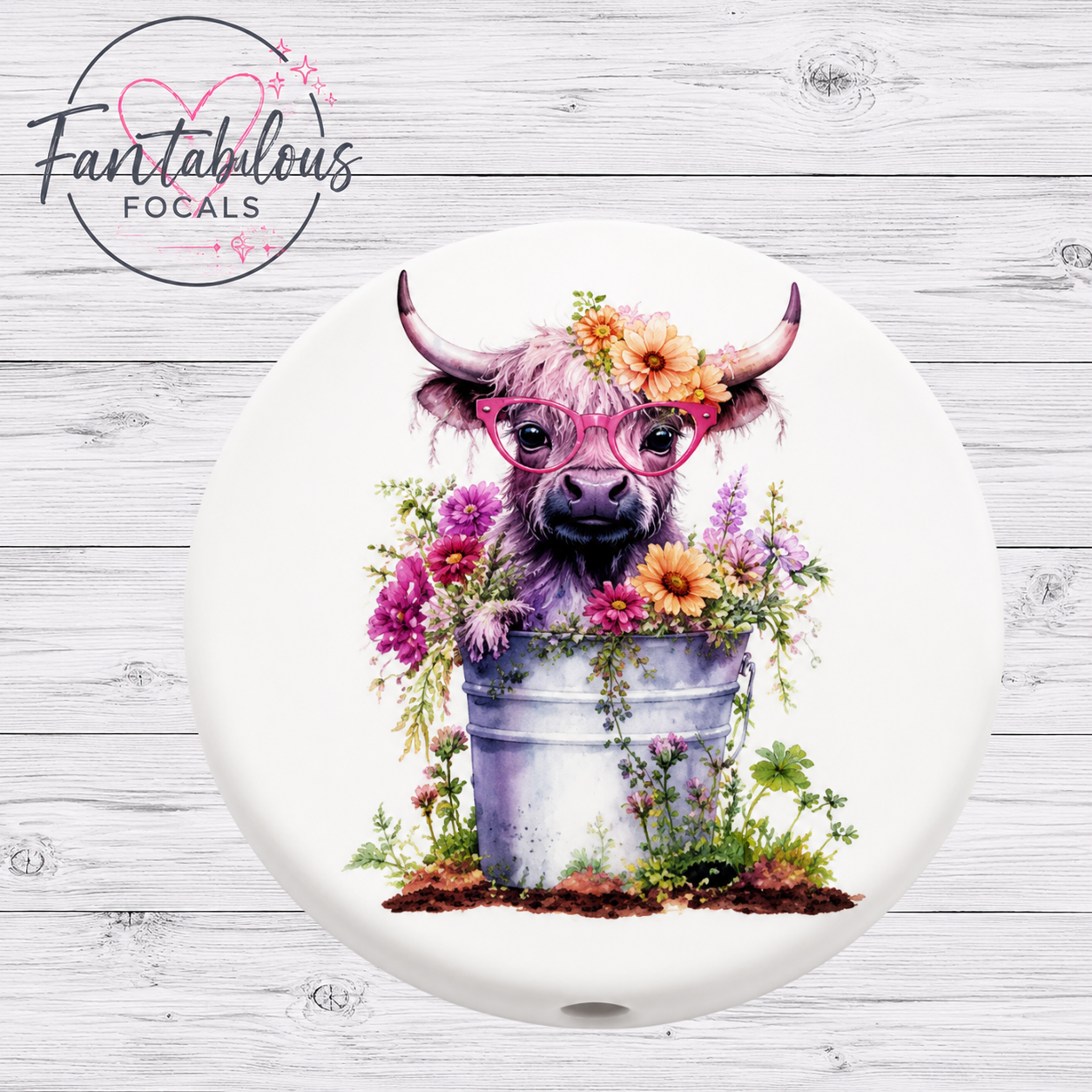Floral Highland Cow Focal Bead