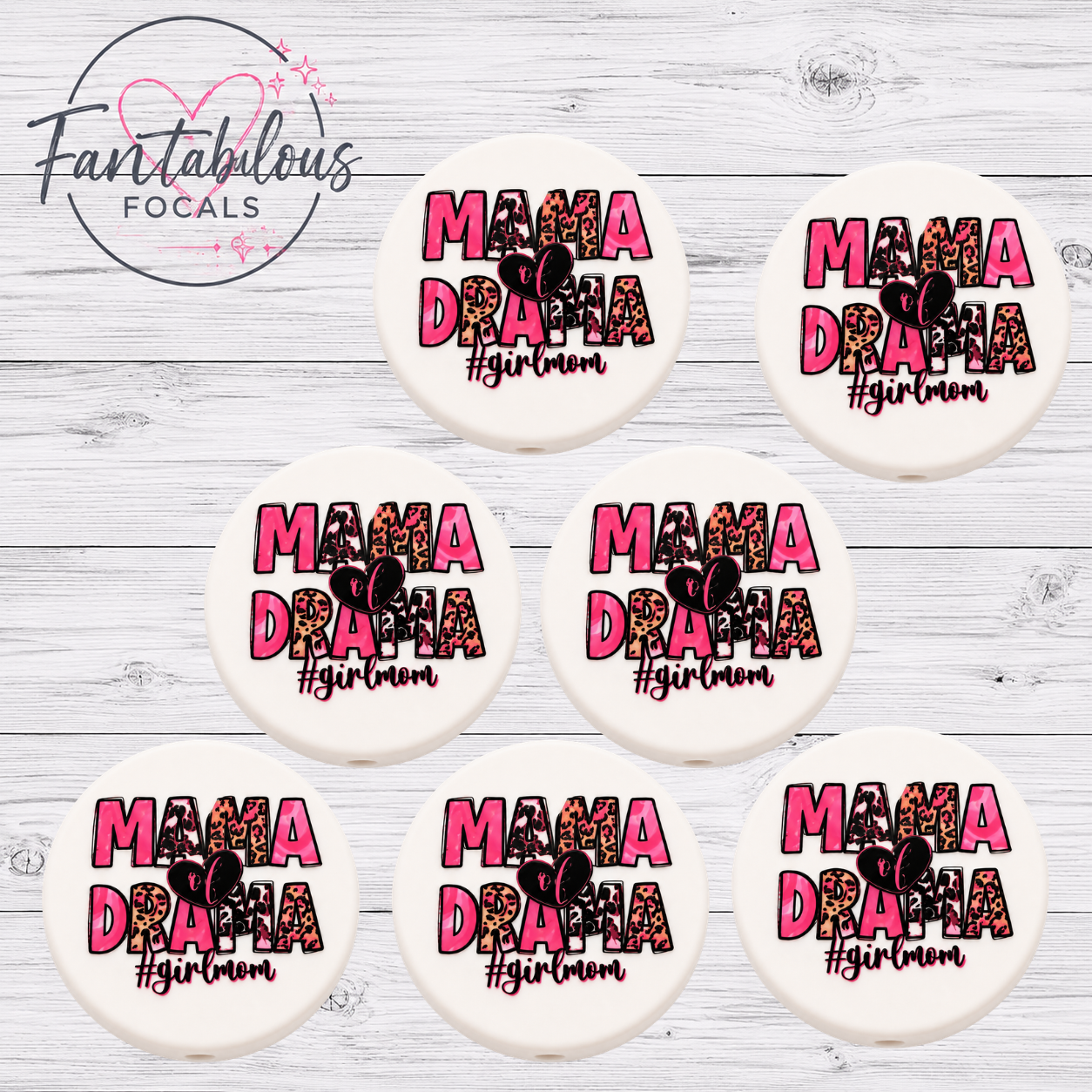 30MM Mama Of Drama #GirlMom Silicone Focal Bead