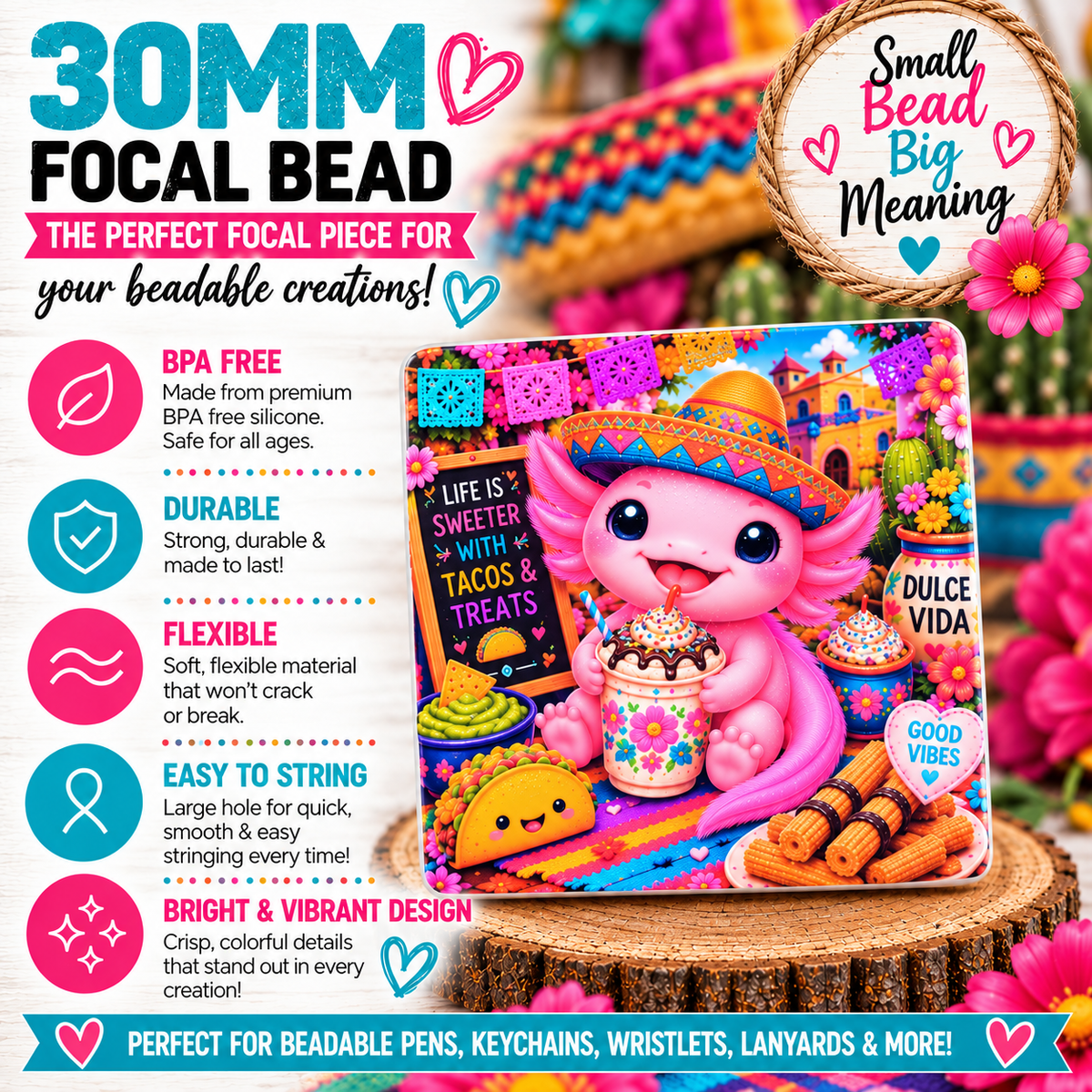 Axolotl Taco & Treats Silicone Focal Bead