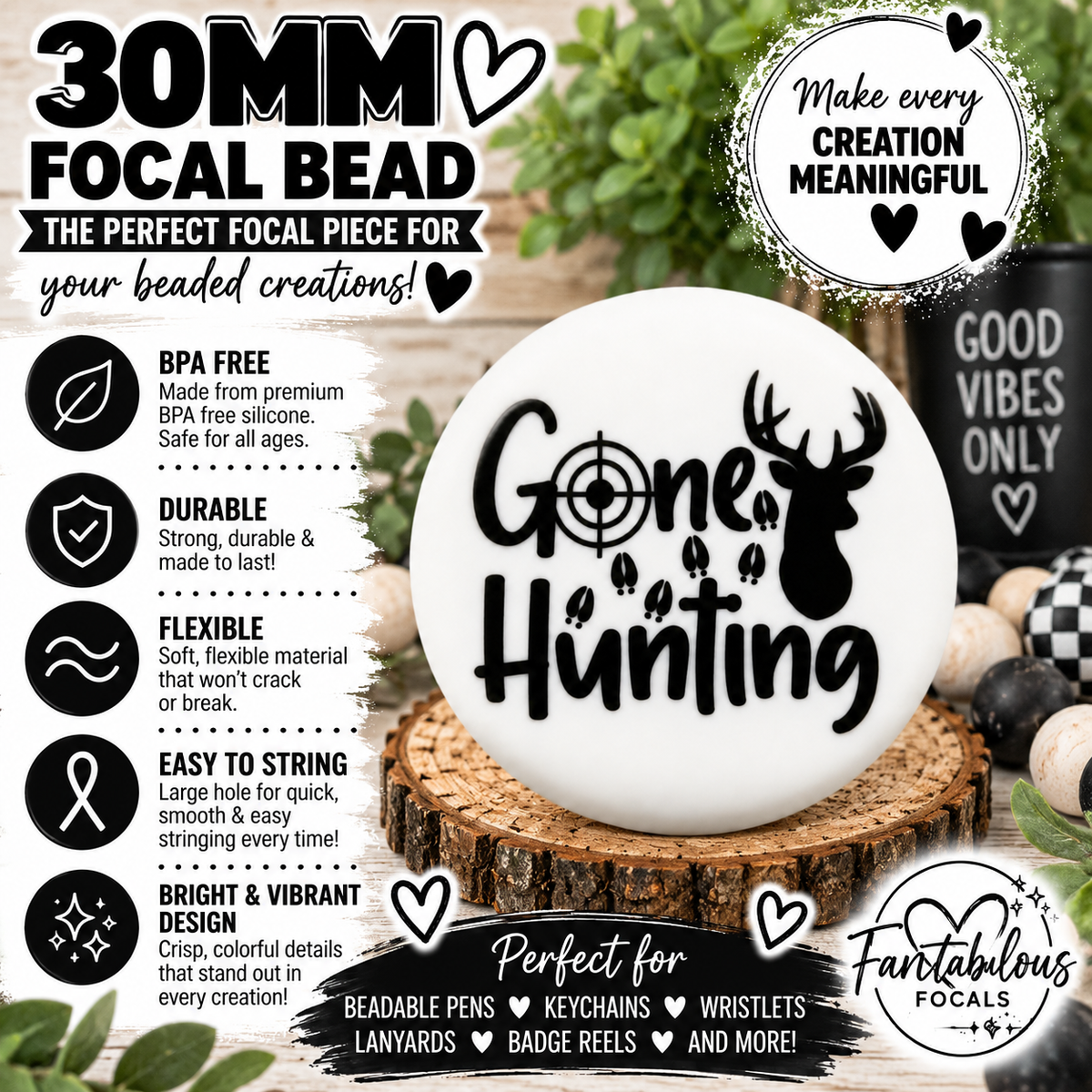 30mm Gone Hunting Custom Exclusive Silicone Focal Bead