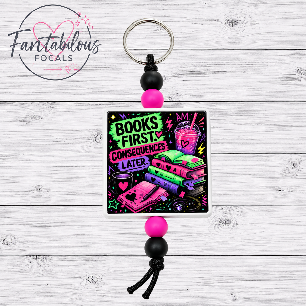 Books First Consequences Later Silicone Focal Bead