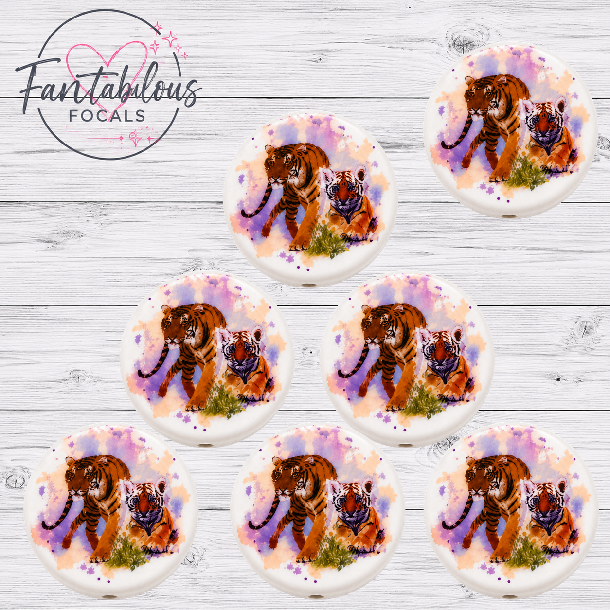 30MM Mama & Baby Tiger Silicone Focal Bead