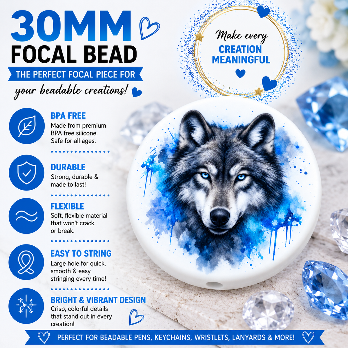 Arctic Wolf Winter Animal Silicone Focal Bead