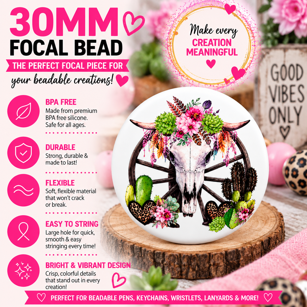 Western Cow Skull Focal Bead