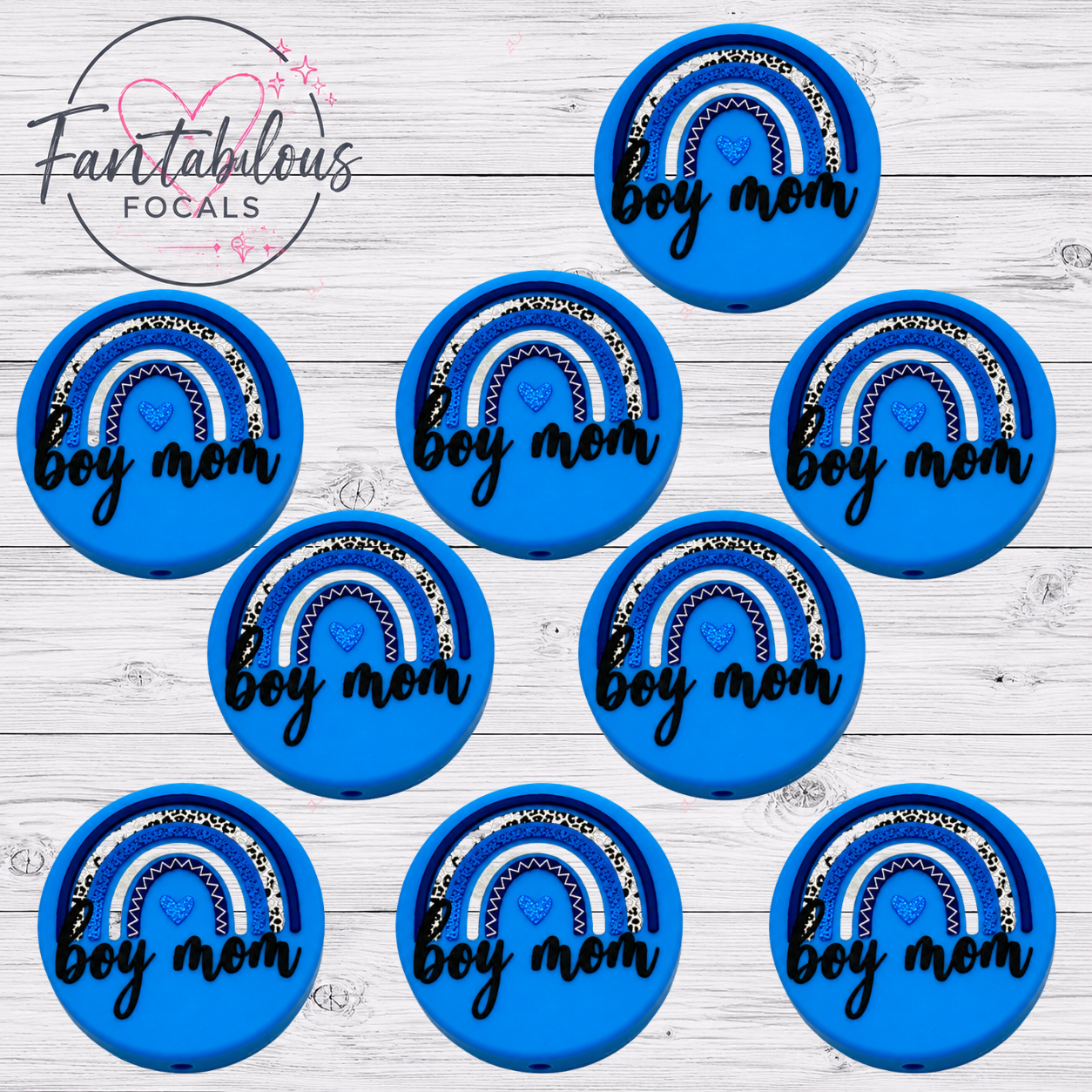 30MM Boy Mom Rainbow Silicone Focal Bead