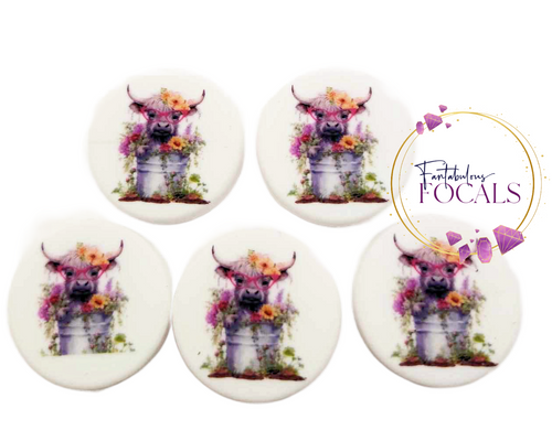 30mm “Floral Highland Cow” Custom Exclusive Silicone Focal Bead