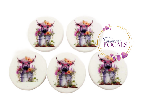 30mm “Floral Highland Cow” Custom Exclusive Silicone Focal Bead