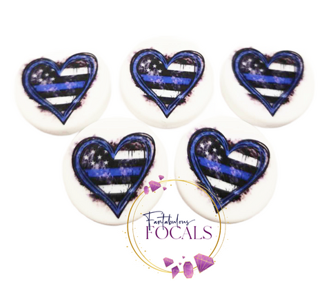 30mm “Police Heart” Custom Exclusive Silicone Focal Bead