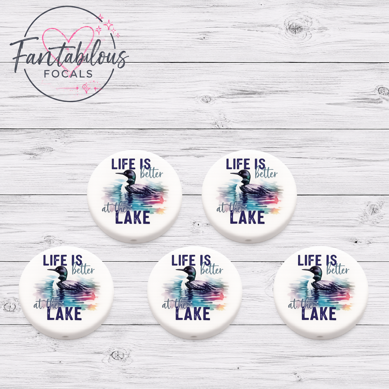 30mm Life is Better at the Lake Custom Silicone Focal Bead