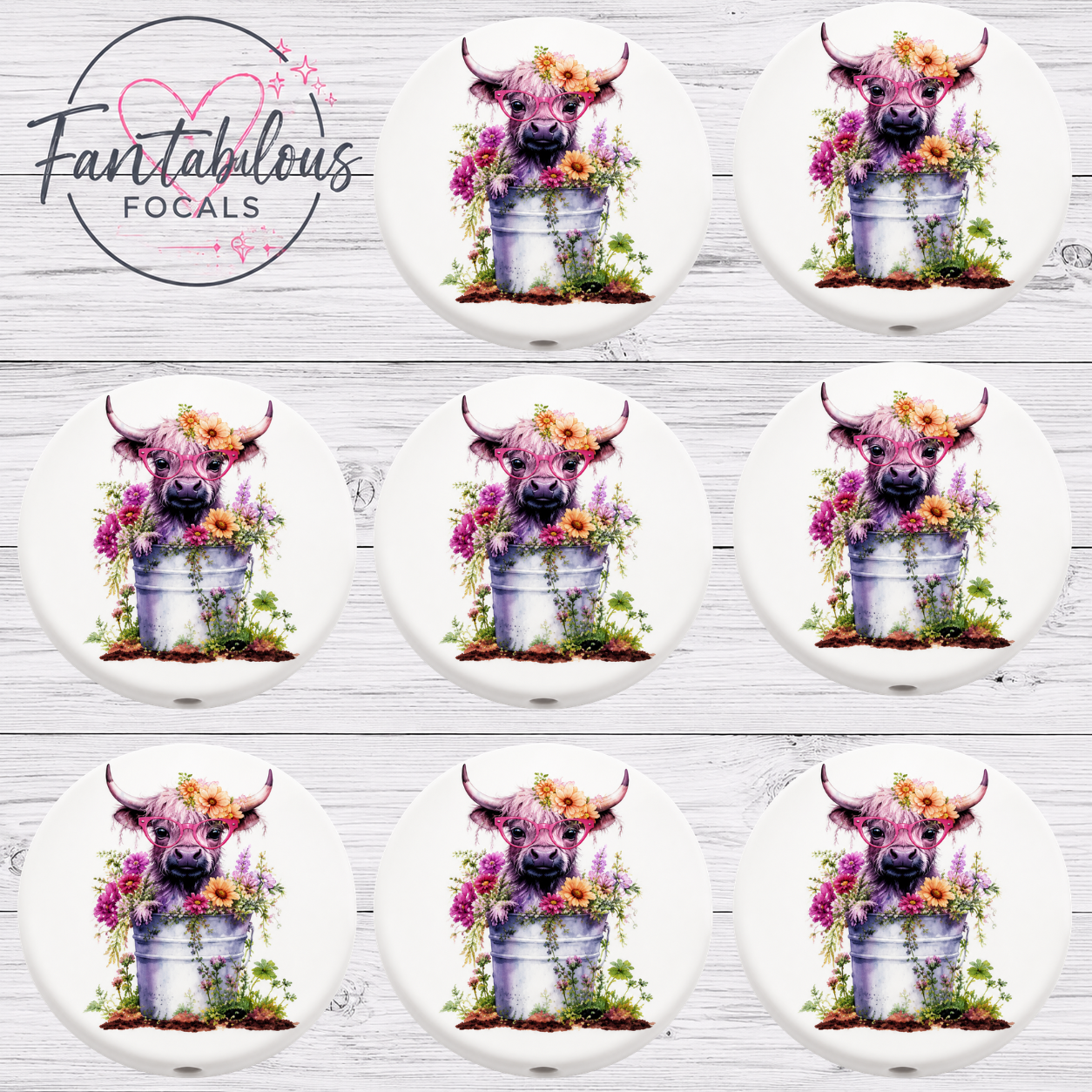 Floral Highland Cow Focal Bead