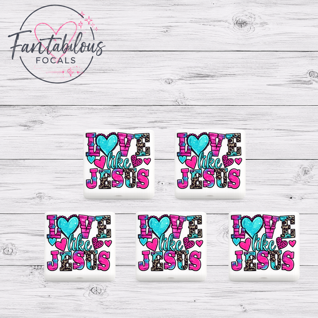 30mm Square Love like Jesus Custom Silicone Focal Bead