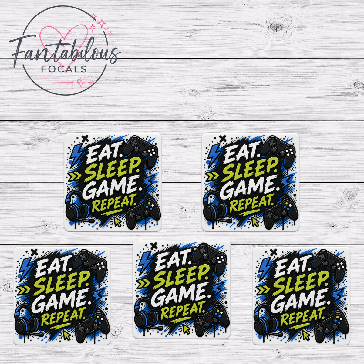 Eat Sleep Game Repeat Gamer Silicone Focal Bead