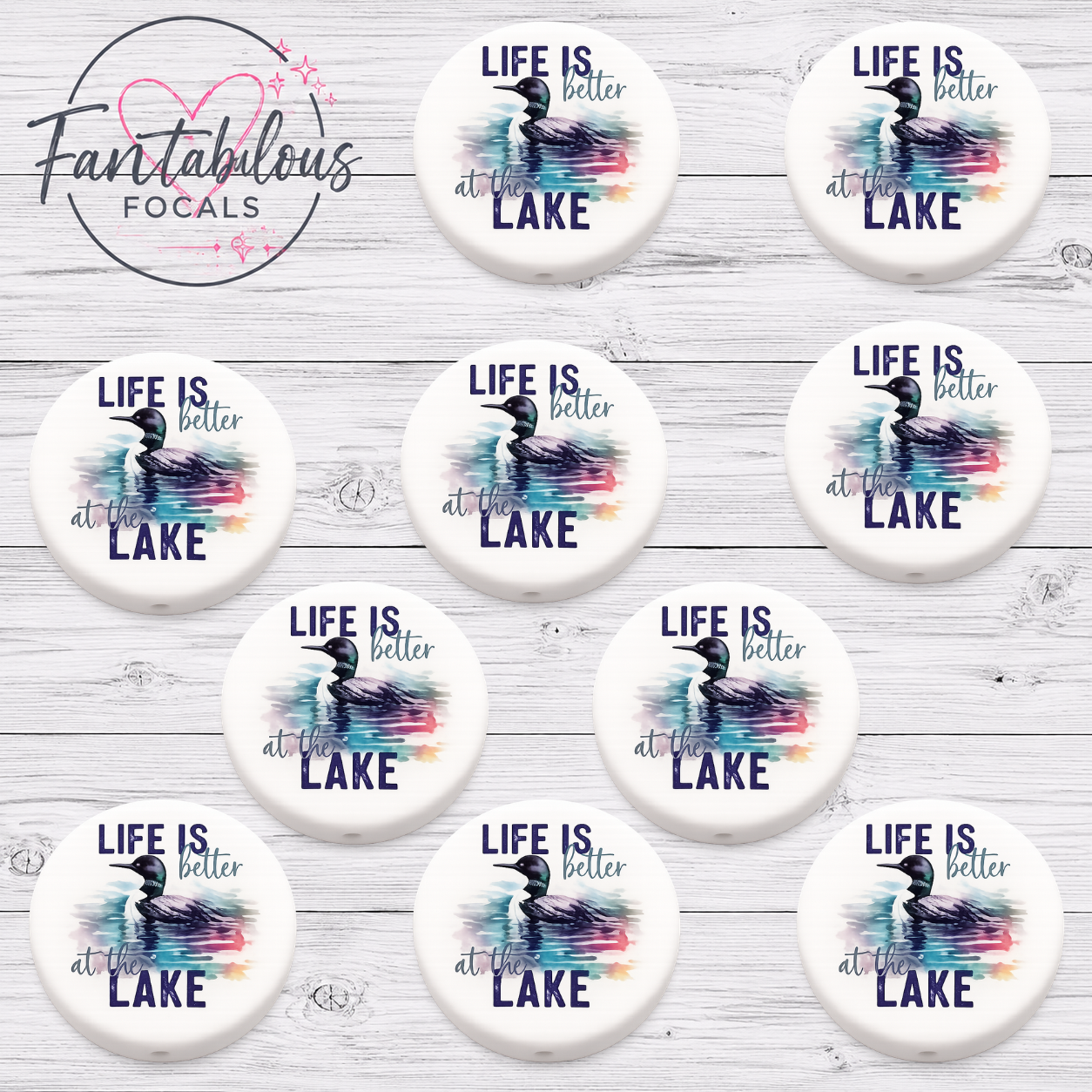 30mm Life is Better at the Lake Custom Silicone Focal Bead