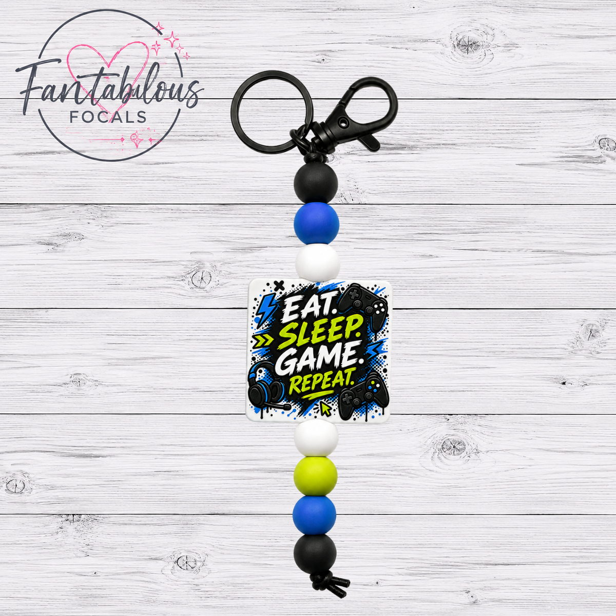 Eat Sleep Game Repeat Gamer Silicone Focal Bead